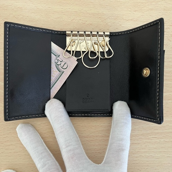 Vintage Gucci GG Black Leather Key Holder Box Controllato BNWOT - Picture 11 of 16